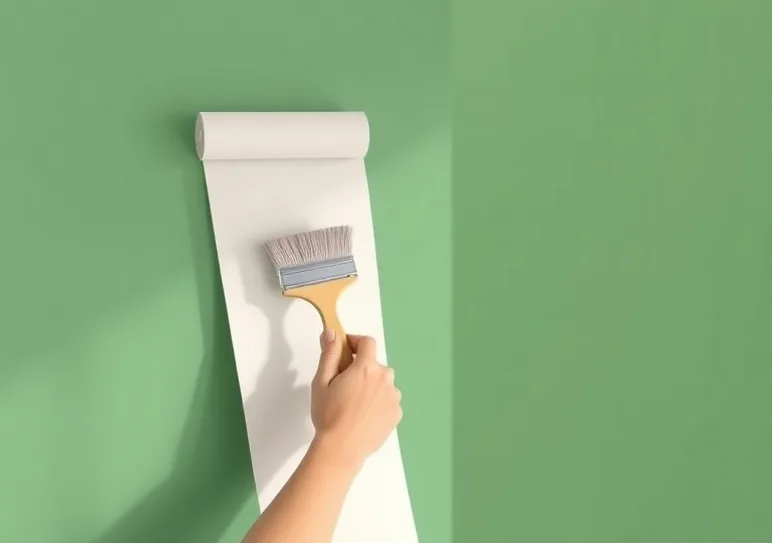 Pose de papier peint, rouleau et brosse à maroufler